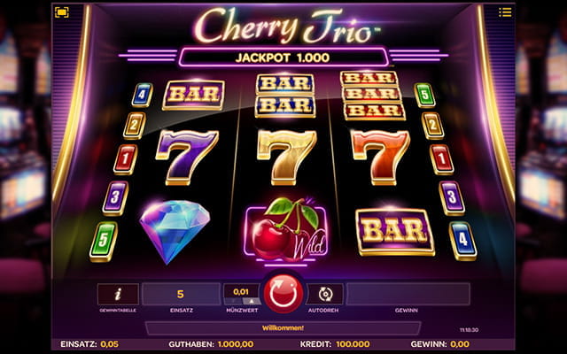 Zu sehen sind die Walzen des Retro Slots Cherry Trio.