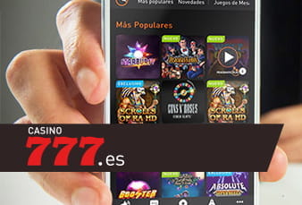 Se muestra la aplicación móvil del casino en la que aparecen las imagenes de las slots más populares.